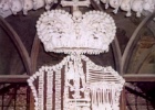 coat of arms  This is a coat-of-arms in the bone church in Kutna Hora. It is made entirely of human bones. The display is supposed to use every bone in the human body.