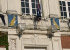 IMG 2607  Villers Bretonneux  -  The logo of the town is the kangeroo, and the Australian flag is flown everywhere. This is the front of the town hall.