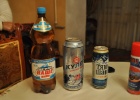 DSC 5257  A 1.5 litre bottle of beer, a 1 litre can of beer, and a 500 ml can of beer for comparison.